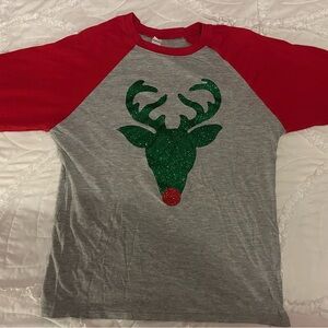 Reindeer Raglan Shirt - Red & Gray